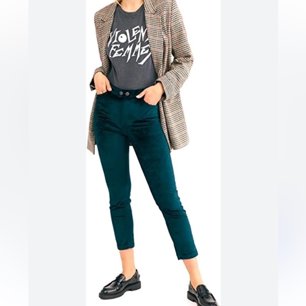 FREE PEOPLE Sweet Jane Velvet Skinny Jeans Teal Size